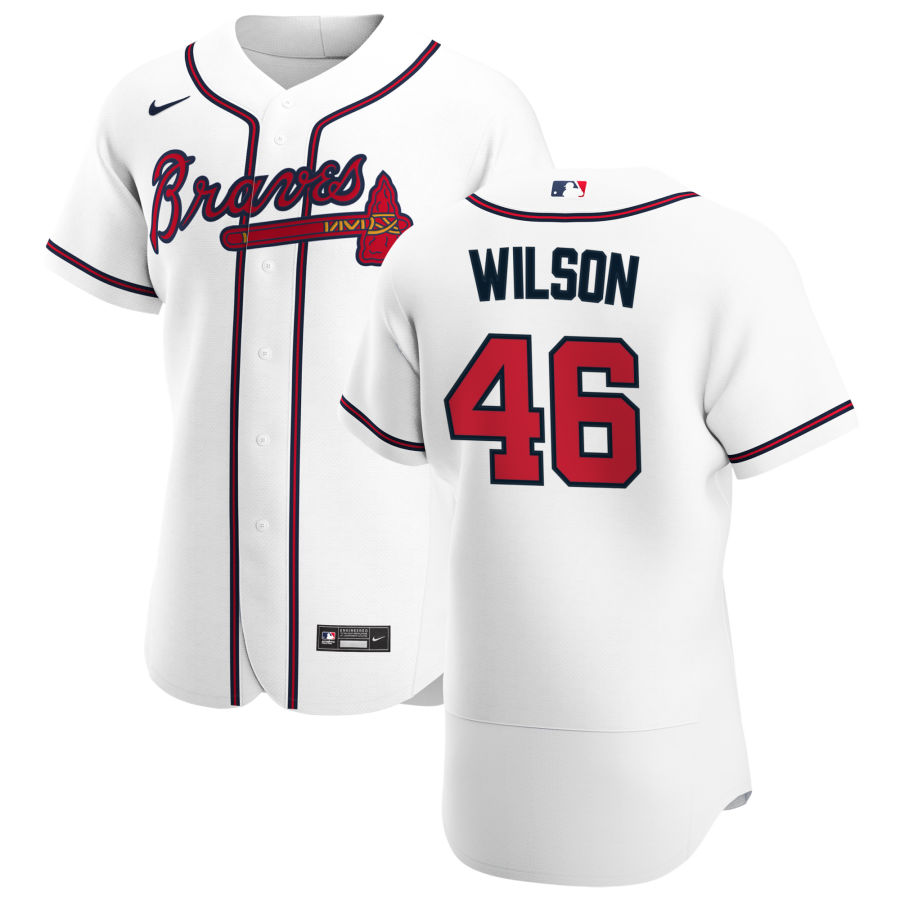 Atlanta Braves #46 Bryse Wilson Men Nike White Home 2020 Authentic Player MLB Jersey